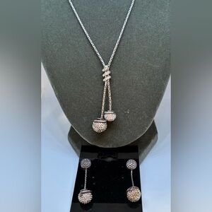 Brighton Silver Plated Twist Pave Crystal Lariat Necklace and Earrings Set. 